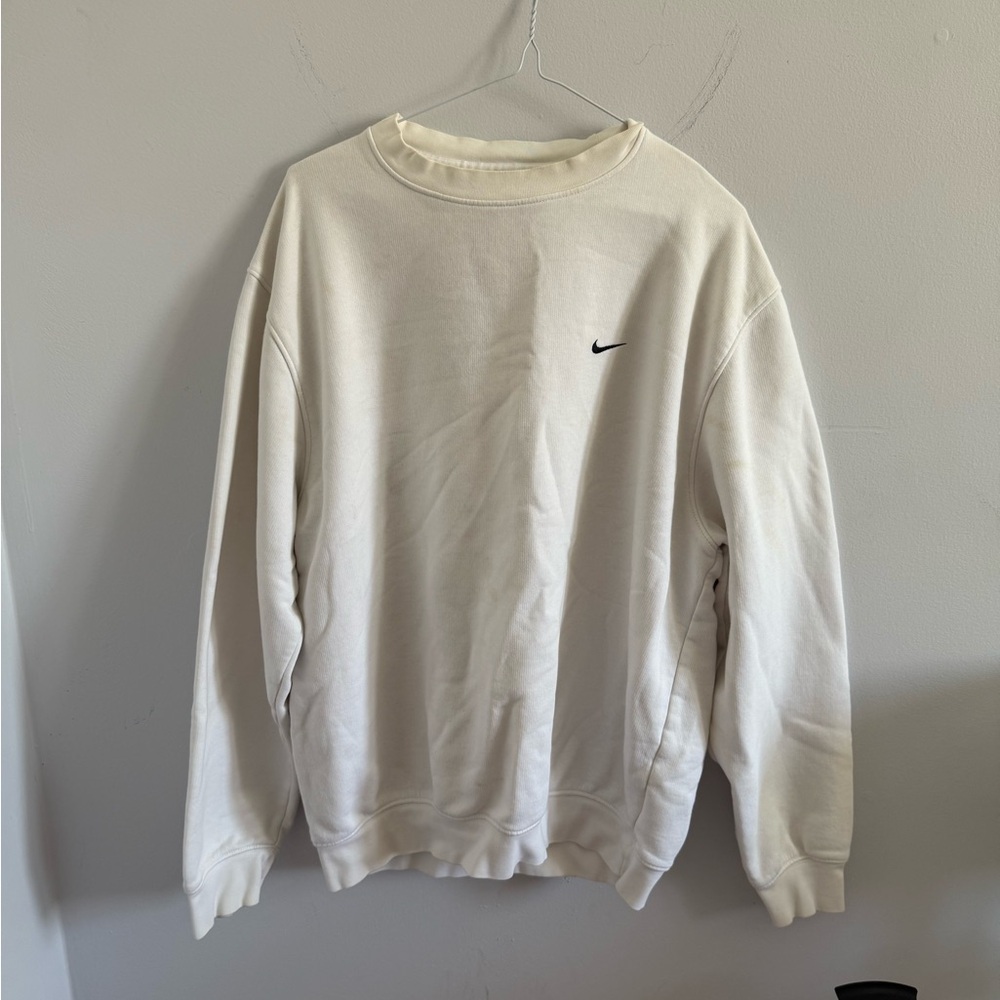 Nike White Crewneck Sweater with Swoosh Logo